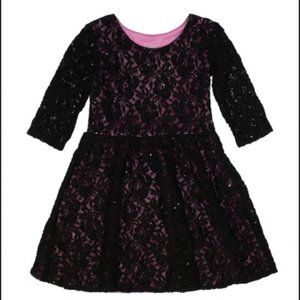 Girls Pippa & Julie Purple & Black Lace Dress, 14